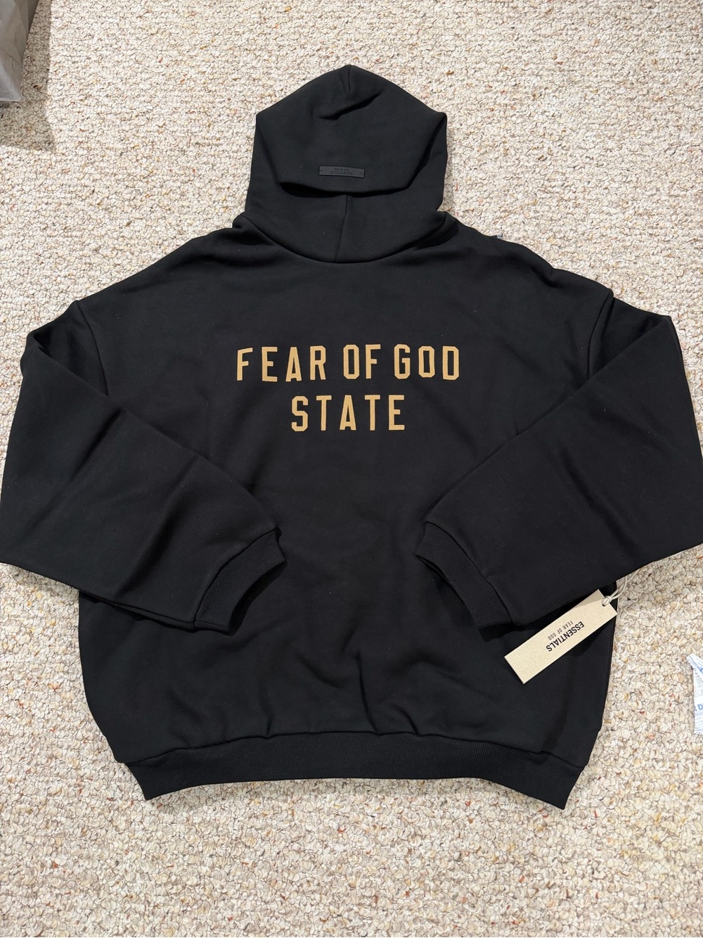 Fear of God Black Hoodie with Gold 'FEAR OF GOD STATE' Print